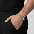 Lobster clasp and end links on the Silvme two-tone bar link bracelet