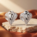 Black Swirl Leaf 925 silver stud earrings for women, daily wear, extra angle view