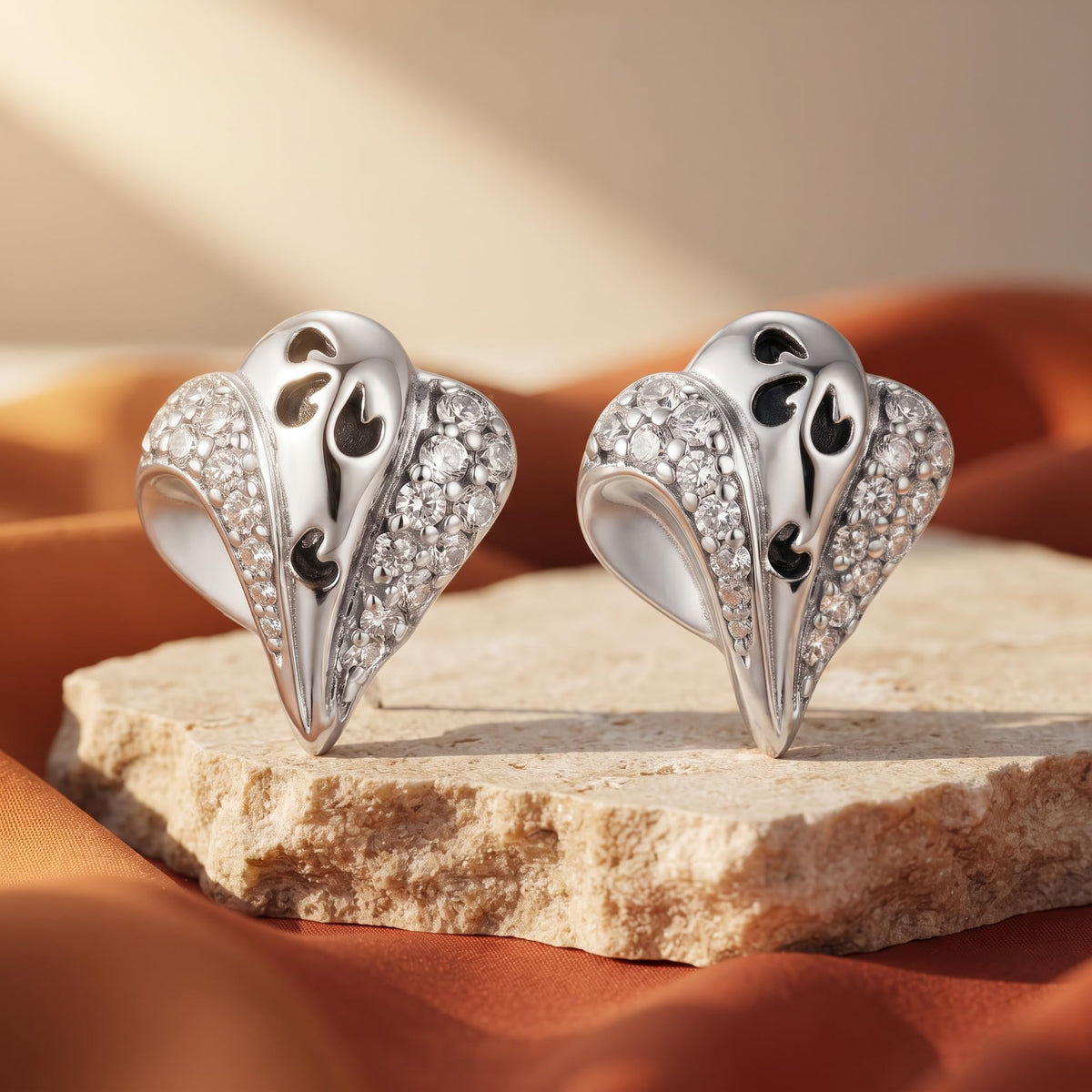 Black Swirl Leaf 925 silver stud earrings for women, daily wear, extra angle view