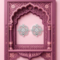 Diamond-Shaped Frame Stone-Set Stud Earrings, additional product view 3