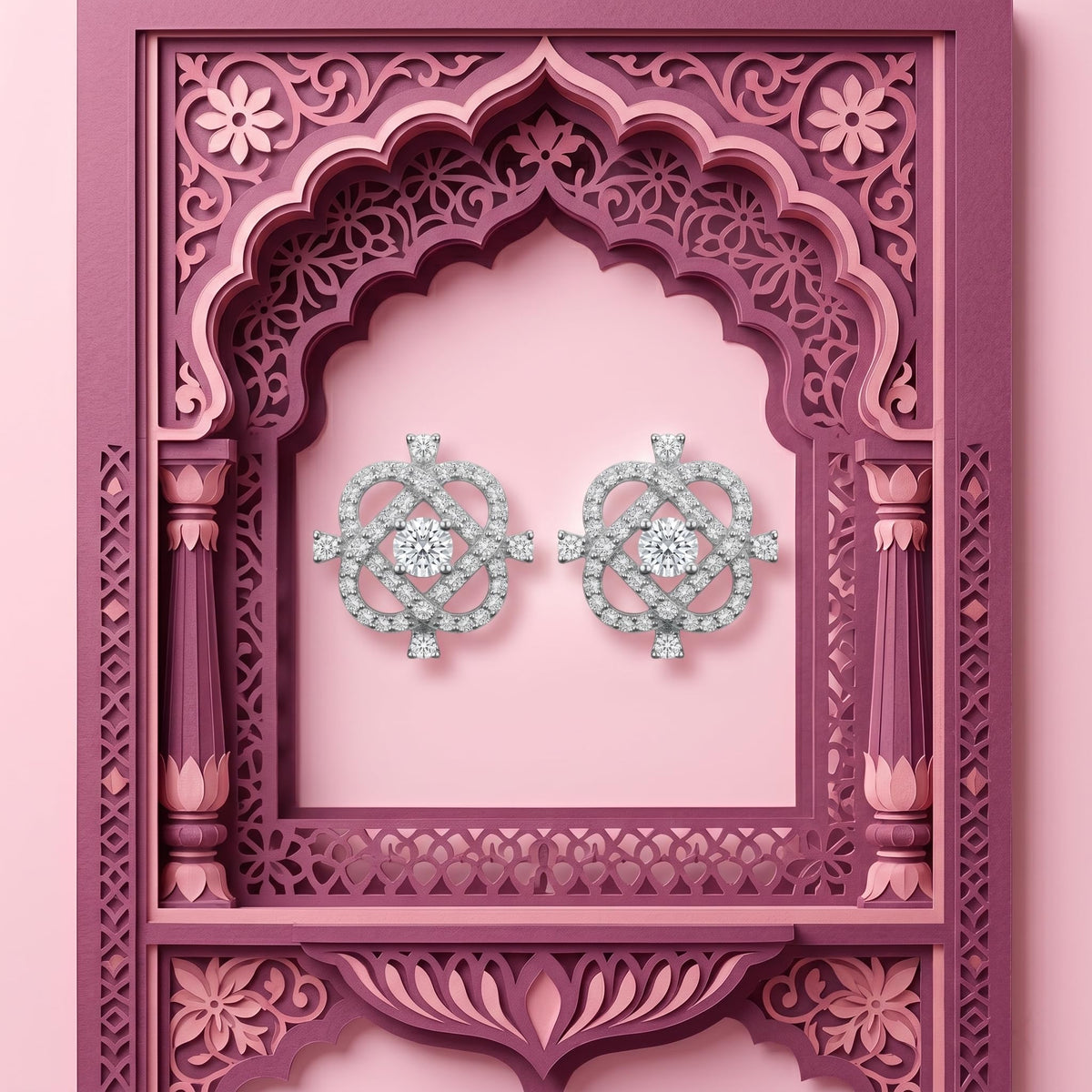 Diamond-Shaped Frame Stone-Set Stud Earrings, additional product view 3