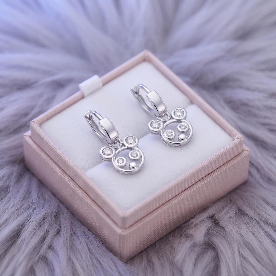 Silvme 925 Sterling Silver Animal Charm Drop Earrings with CZ for women - white-background product photo of silver drop earrings