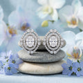 Double Halo Oval Stone-Set Solitaire Stud Earrings, additional product view 6