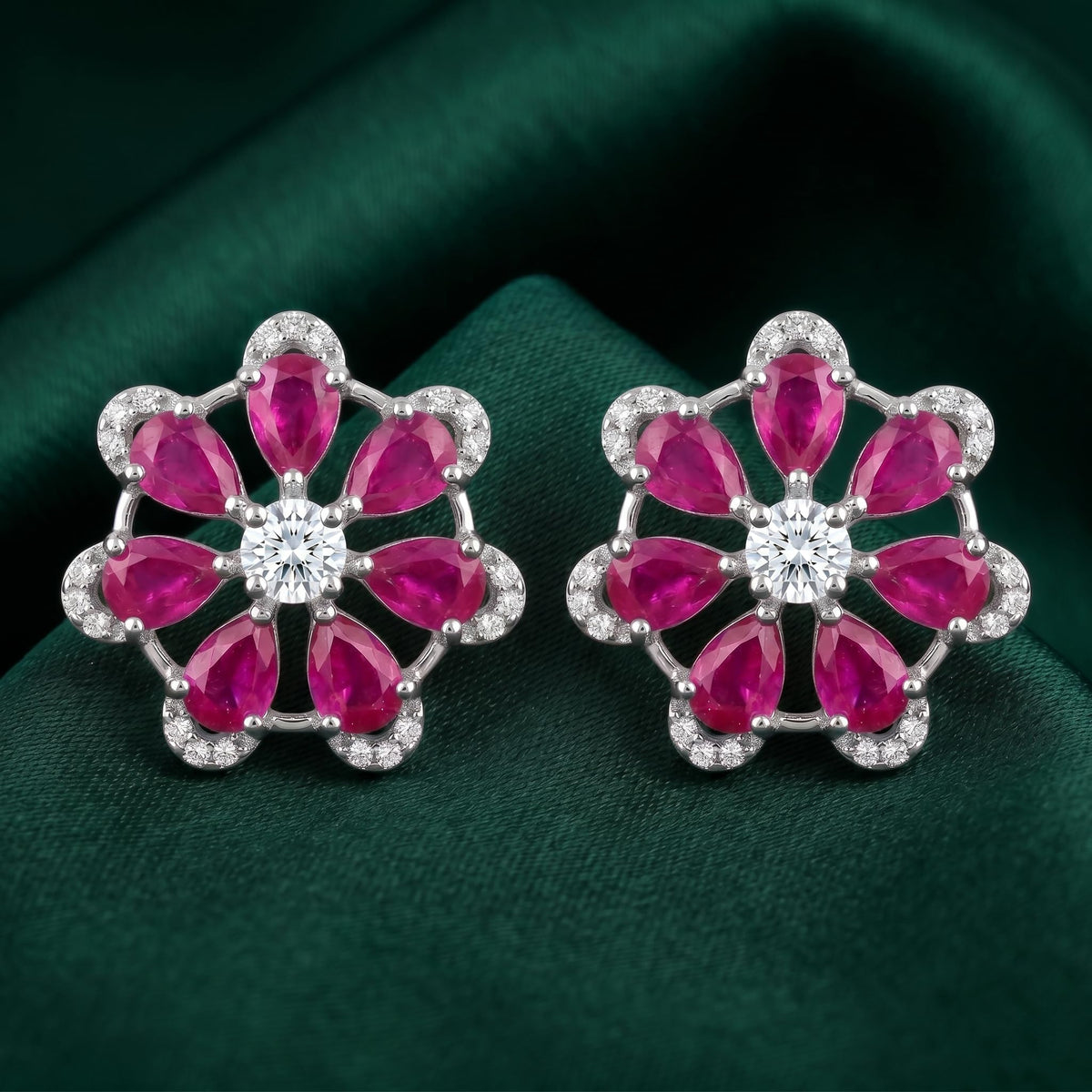 Pink-Centre Five-Petal Floral Stud Earrings, additional product view 3