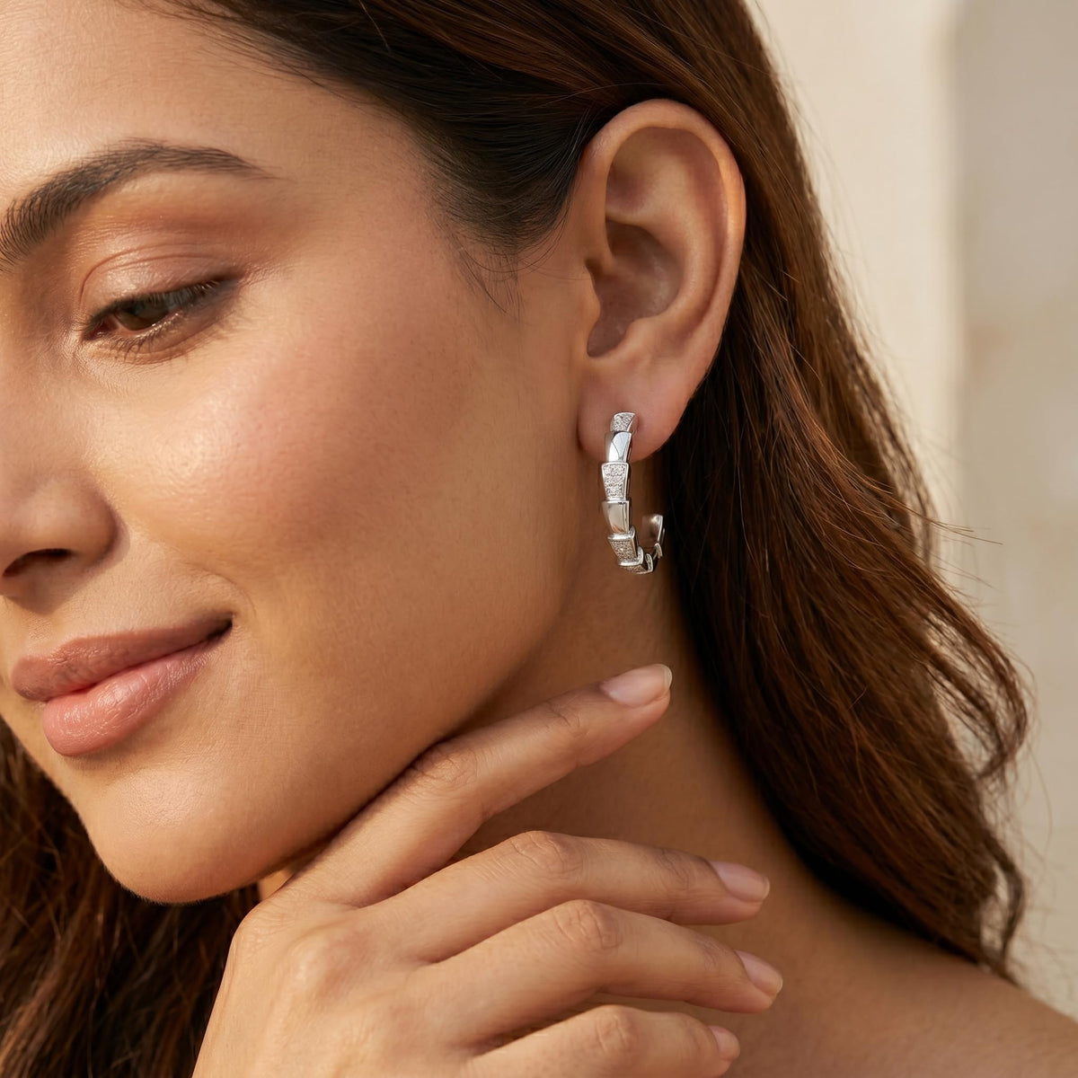 Engraved Segmented Half-Hoop Stud Earrings, additional product view 4