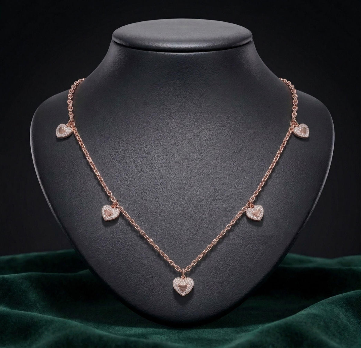 Detailed rose gold styling on the Silvme Rose Gold Heart Pendant Necklace in polished 925 silver