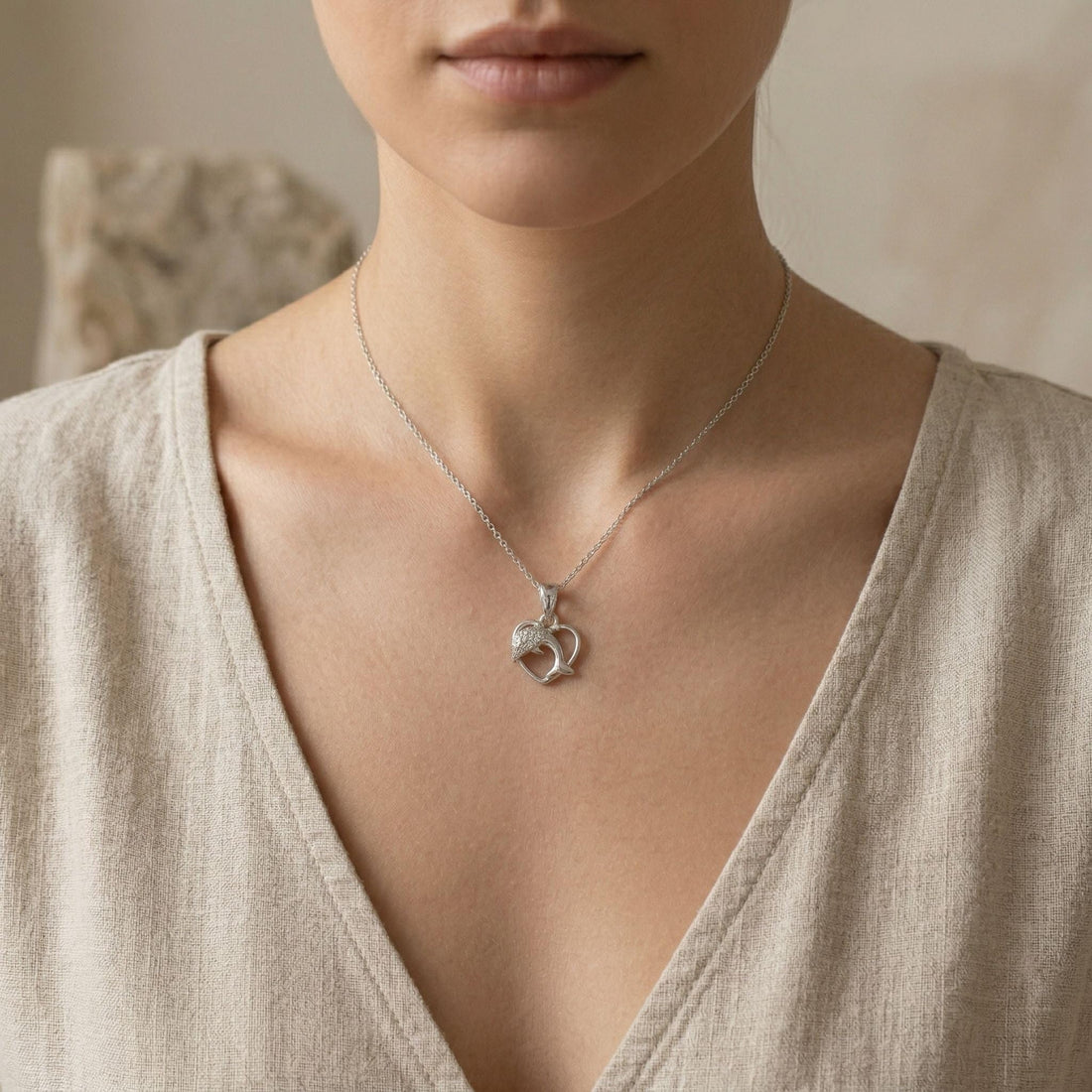 Silvme Dolphin Heart Pendant in 925 sterling silver, jewellery for women, minimal modern styling