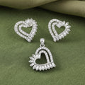 Silvme pure 925 sterling silver baguette heart pendant and stud earrings set with cubic zirconia, styled setting image