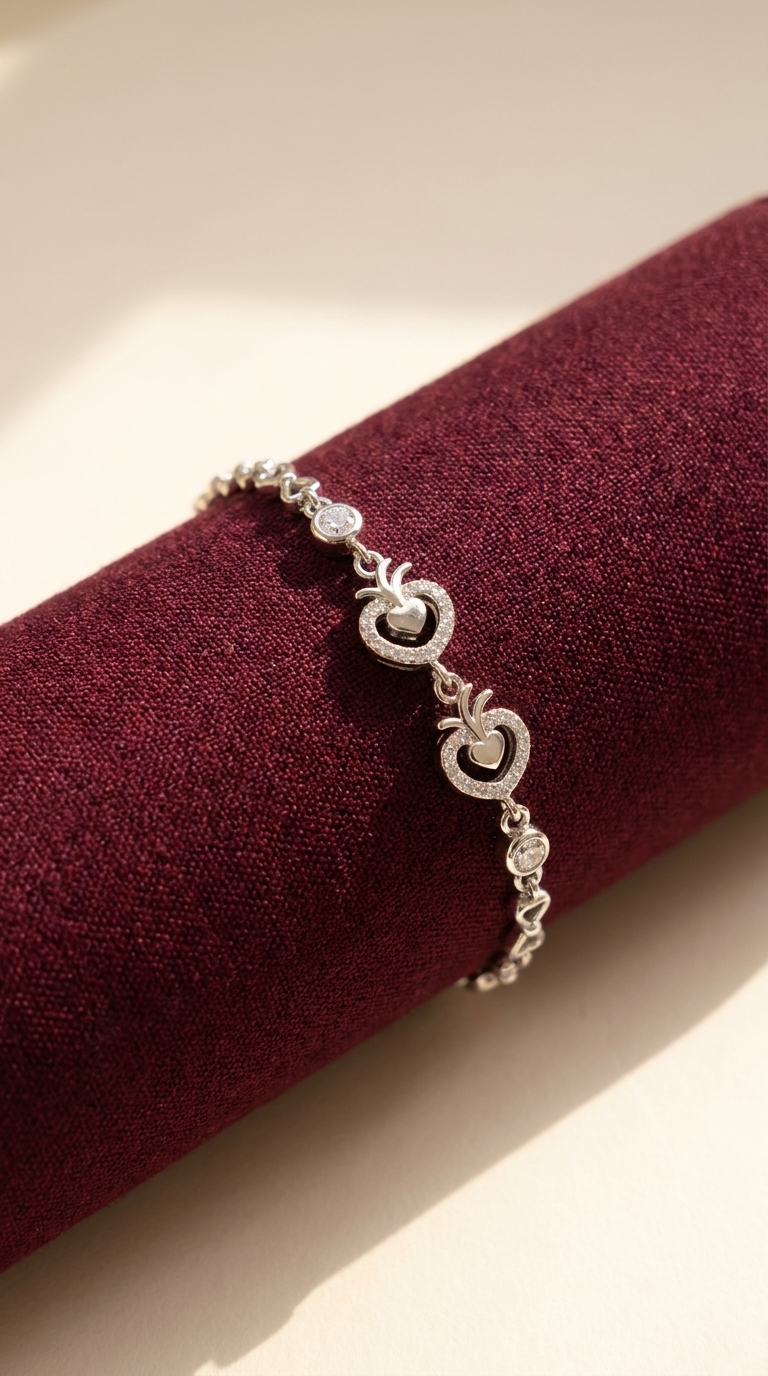 Silvme 925 Sterling Silver Circle Link CZ Bracelet for Women | Elegant Studded Charm Adjustable Bracelet