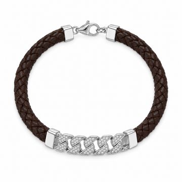 Silvme Braided Cord Bracelet with Pave Bar for Men with Lobster Clasp Fastening
