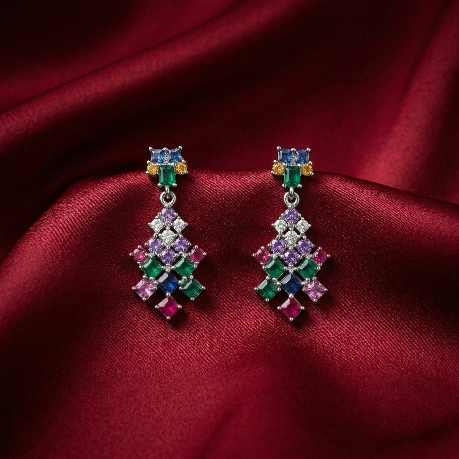 Confetti Cascade Multicolour Stone-Set Chandelier Earrings, additional product view 3