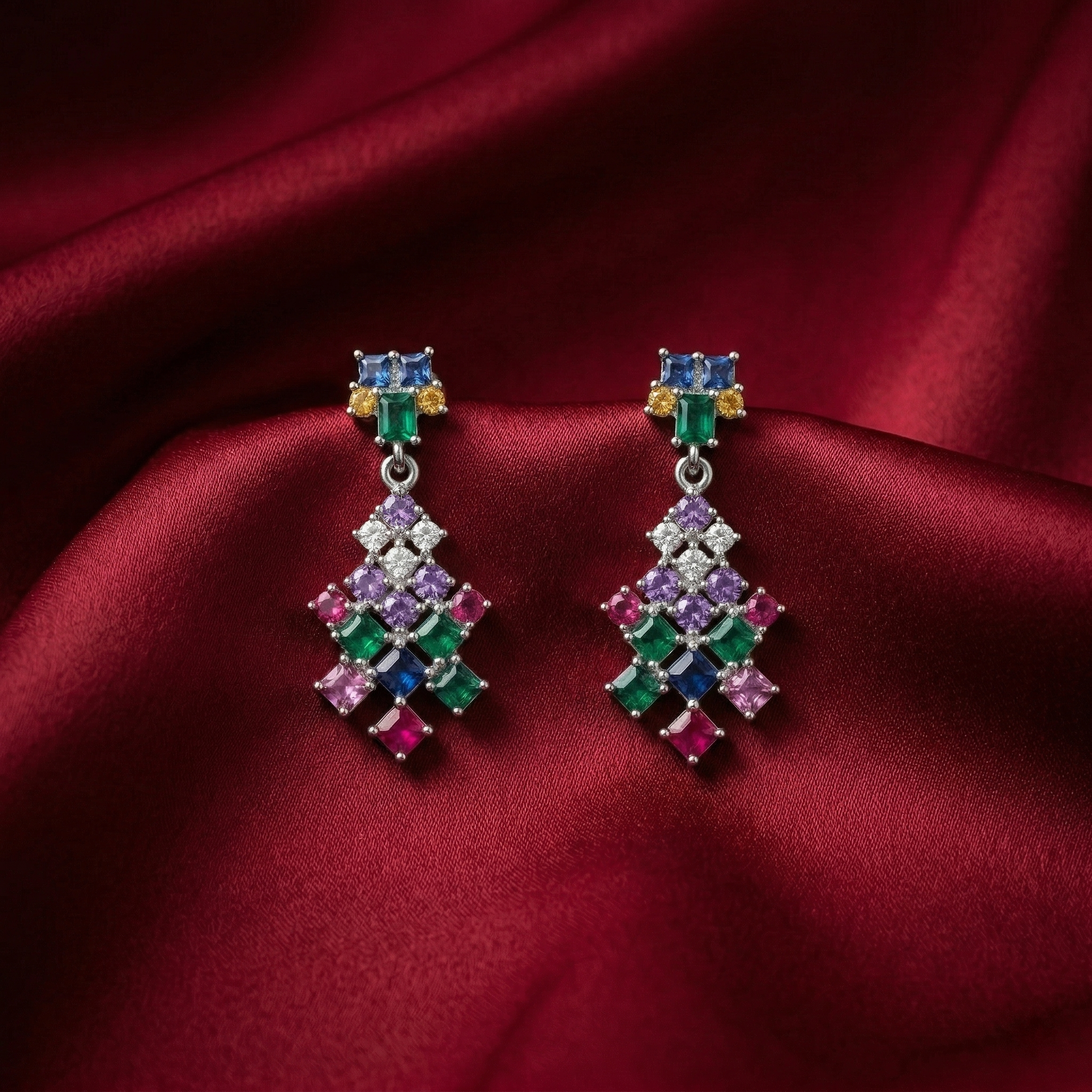 Silvme Pure 925 Silver Confetti Cascade Multicolour CZ Chandelier Earrings for Women