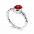 Silvme oval red stone pave 925 sterling silver ring for women with oval red centre stone on a pave-set band