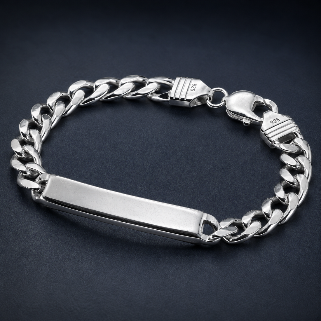 925 Sterling Silver Men's Heavy Cuban Curb ID Bar Bracelet (22 cm)