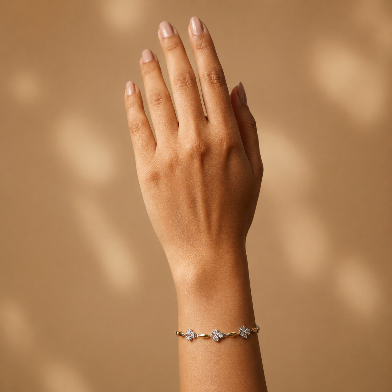 Silvme 925 Sterling Silver Two-Tone Floral CZ Bracelet for Women | White & Gold Leaf Link Bracelet