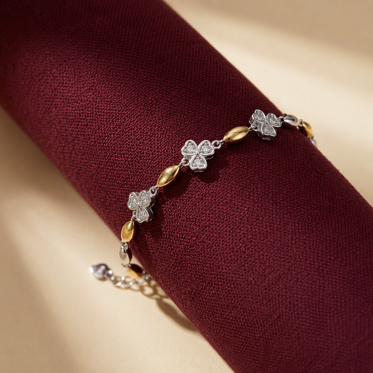 Silvme 925 Sterling Silver Two-Tone Floral CZ Bracelet for Women | White & Gold Leaf Link Bracelet