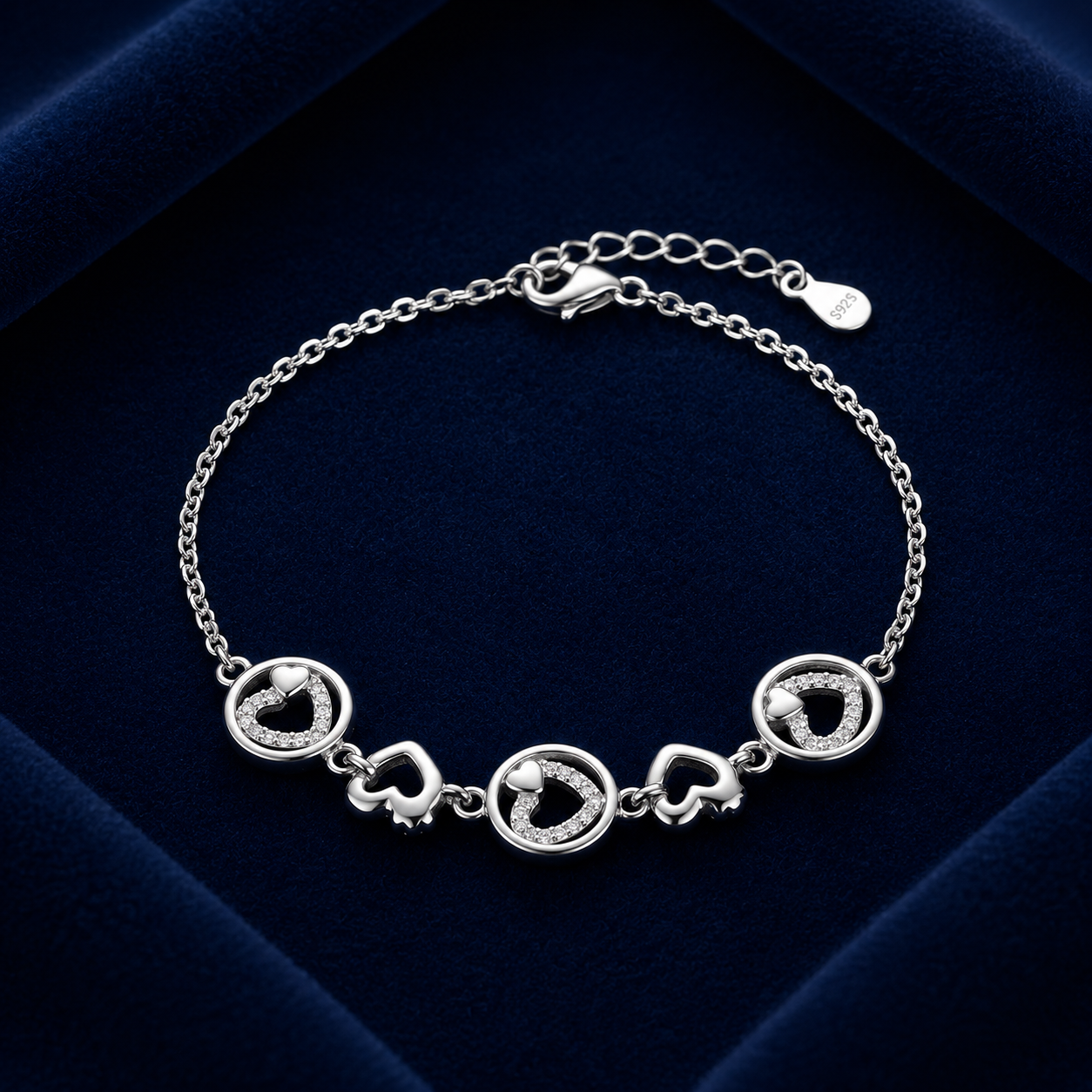 Silvme 925 Sterling Silver Heart & Charm Bracelet Set for Women | Adjustable Dainty Designer Bracelet