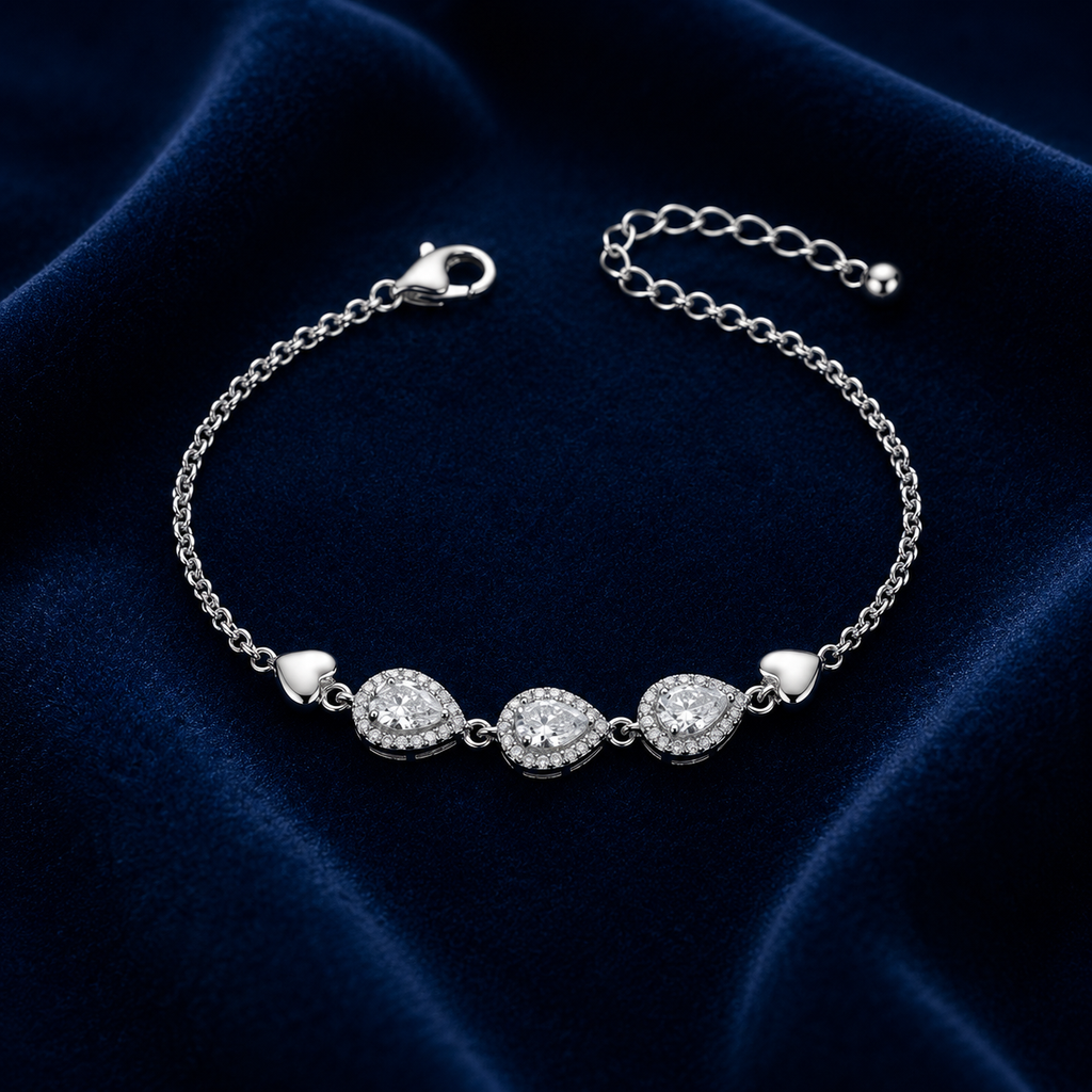 Silvme 925 Sterling Silver Heart Charm CZ Bracelet for Women & Girls | Elegant Adjustable Bracelet
