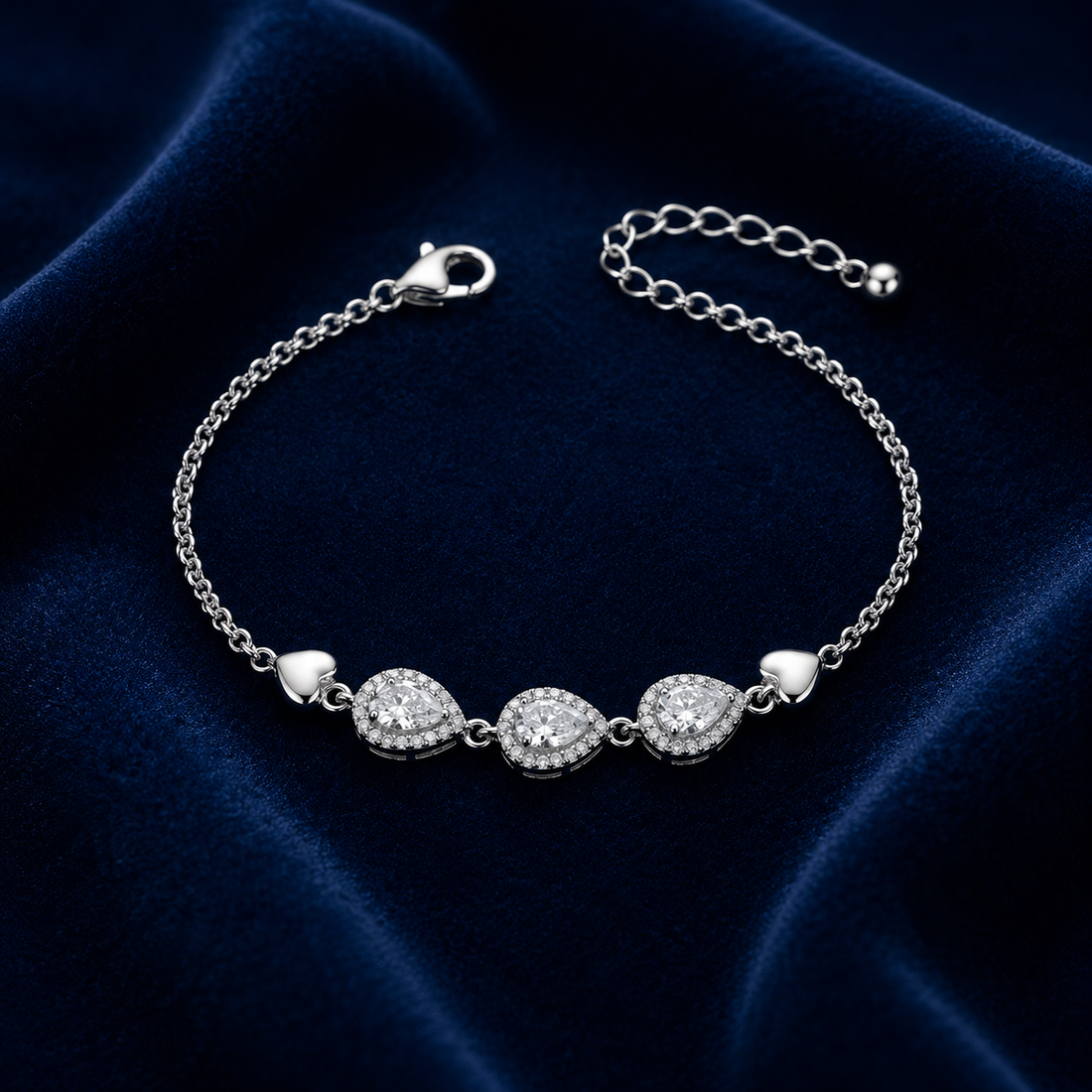 Silvme Heart Charm CZ Bracelet in 925 sterling silver with cubic zirconia, jewellery for women