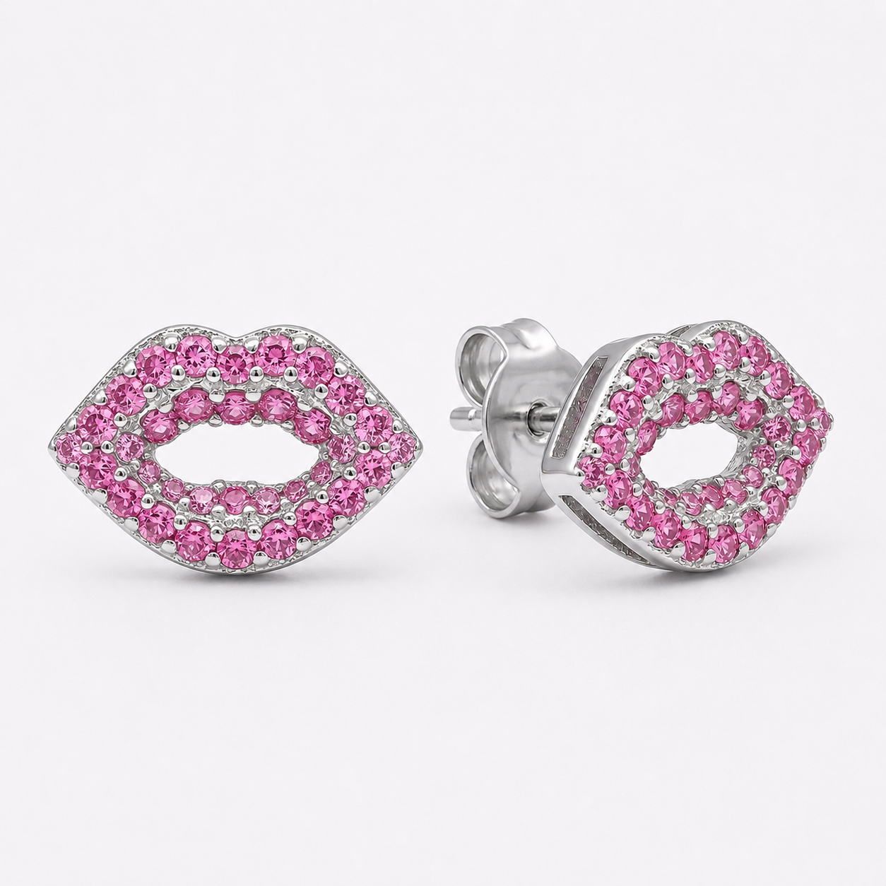 Lip Kiss Stone-Set PavÃ© Stud Earrings, close-up detail