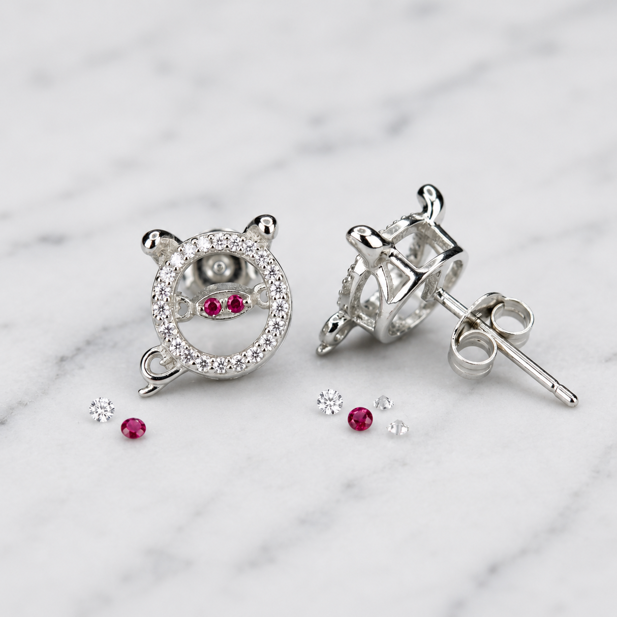 Purple-Centre Spiral Stud Earrings, close-up detail