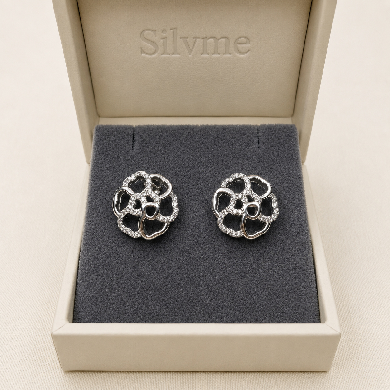 Open-Petal Camellia Stone-Set Stud Earrings, additional product view 5