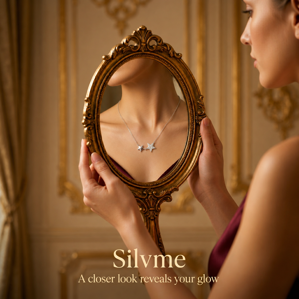Smooth polished silver surface of the Silvme Double Star Pendant Necklace, premium 925 silver