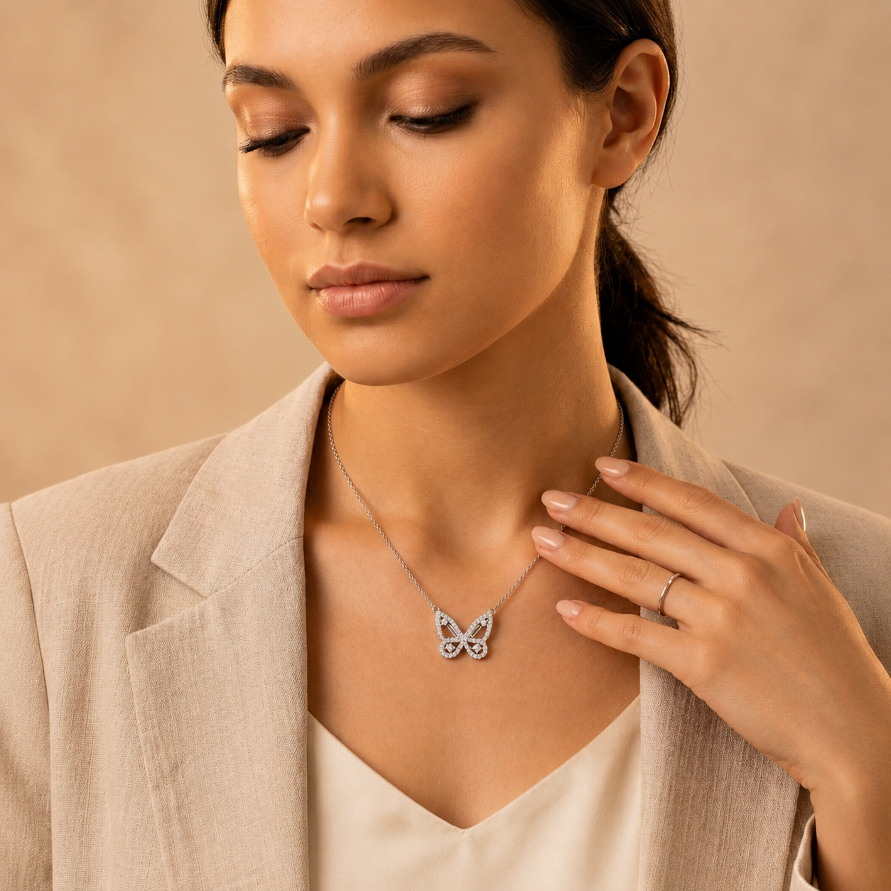 Silvme Wing Butterfly Pendant Necklace with its softly polished 925 silver surface, premium silver jewellery