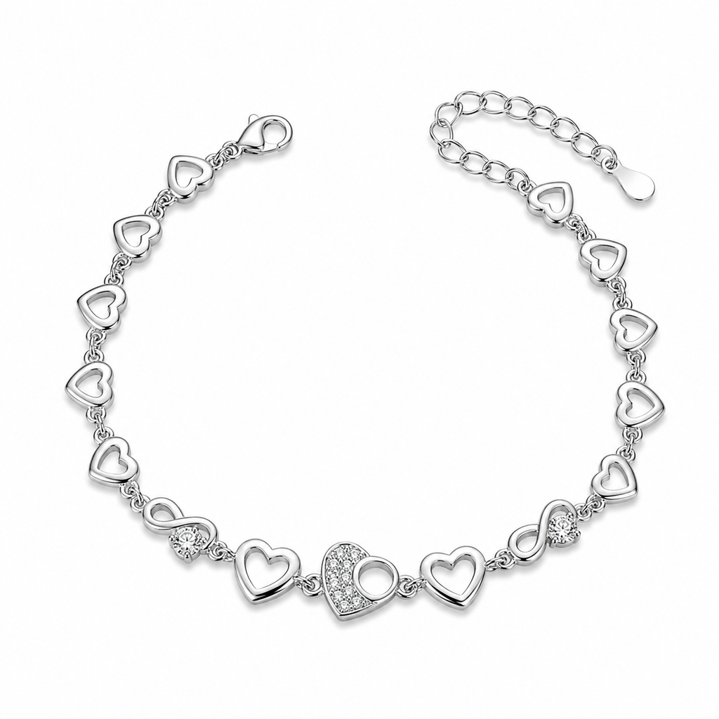 Silvme 925 Sterling Silver Heart Link Charm Bracelet for Women | Dainty Adjustable Romantic Bracelet