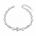 Silvme 925 Sterling Silver Heart Link Charm Bracelet for Women | Dainty Adjustable Romantic Bracelet