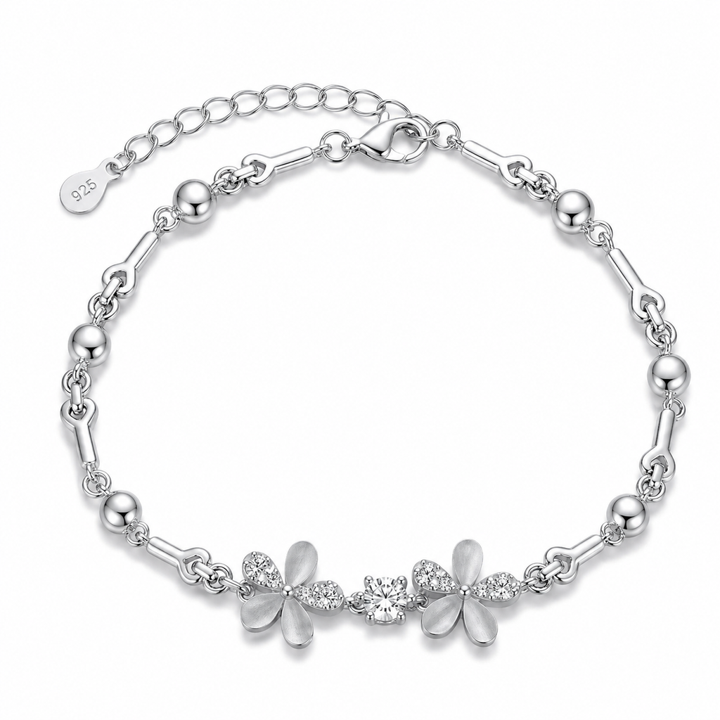 Silvme 925 Sterling Silver CZ Floral Bracelet for Women | Minimalist Nature-Inspired Adjustable Bracelet