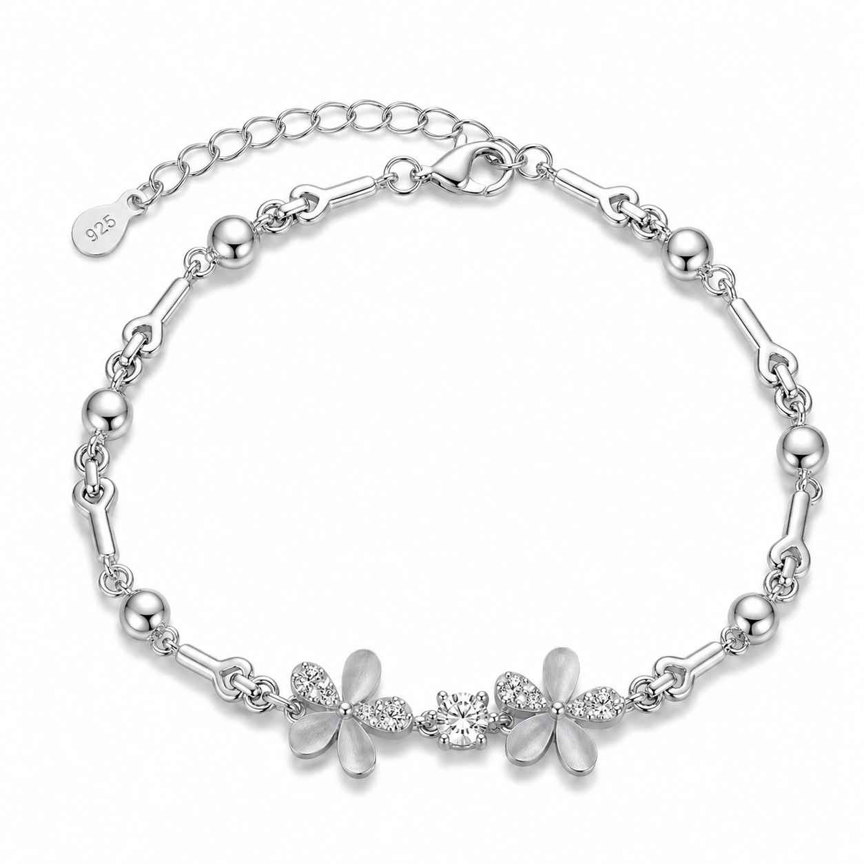 Silvme 925 Sterling Silver CZ Floral Bracelet for Women | Minimalist Nature-Inspired Adjustable Bracelet