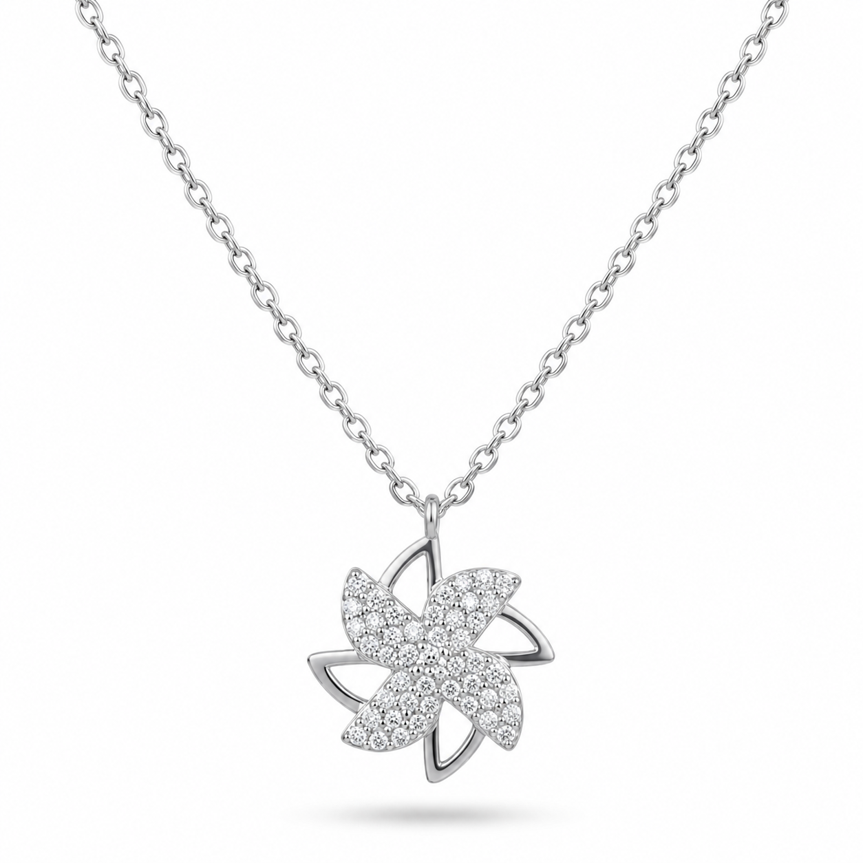 Silvme Pinwheel Flower Pendant Necklace in 925 sterling silver, jewellery for women, timeless everyday elegance