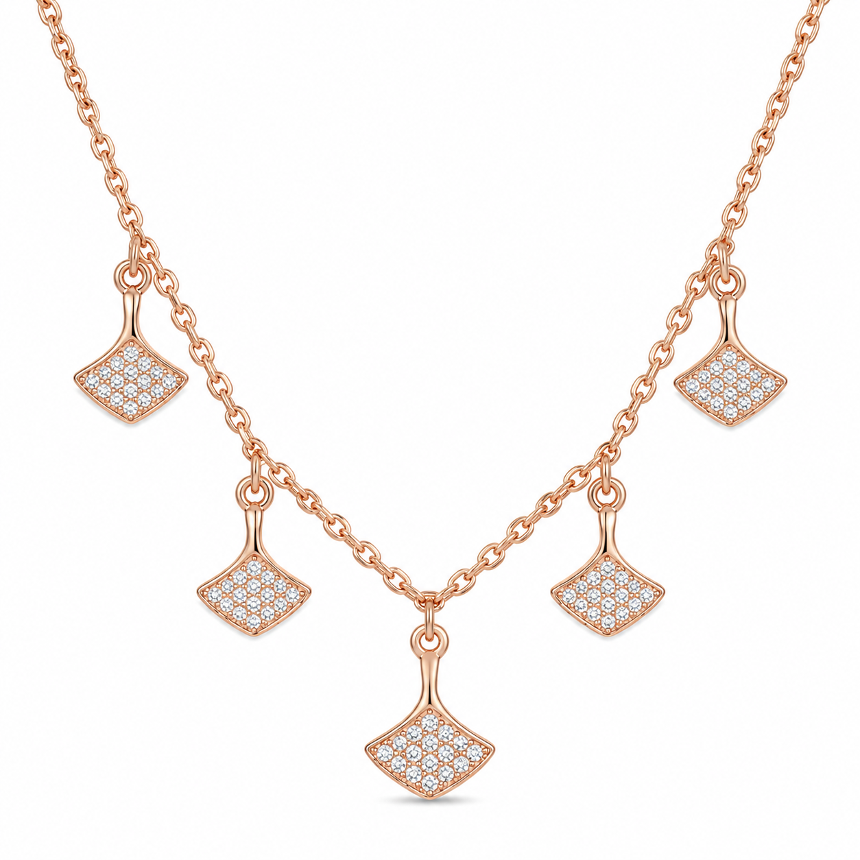 925 sterling silver Rose Gold Multi Fan Pendant Necklace by Silvme, rose gold finish, an elegant accessory for her