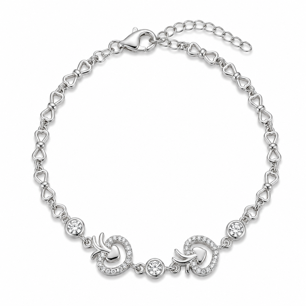 Silvme 925 Sterling Silver Circle Link CZ Bracelet for Women | Elegant Studded Charm Adjustable Bracelet