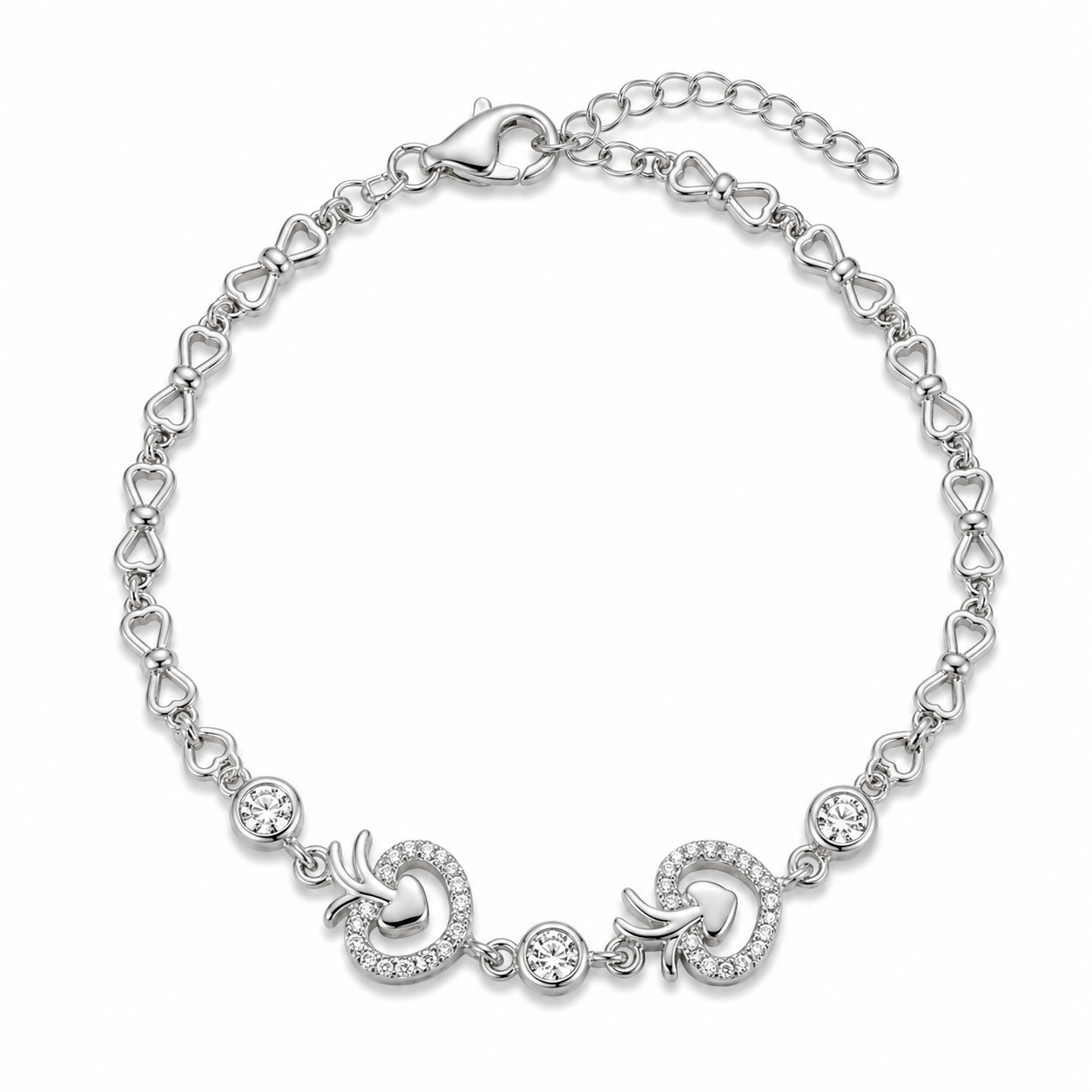 Silvme 925 Sterling Silver Circle Link CZ Bracelet for Women | Elegant Studded Charm Adjustable Bracelet