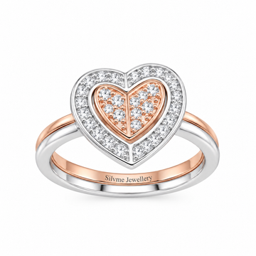 Silvme 925 Sterling Silver Heart Halo Ring for Women