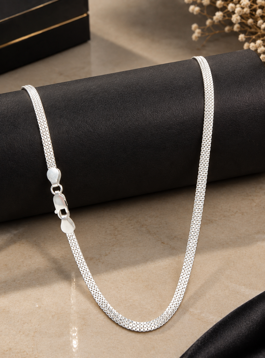925 Sterling Silver Flat Woven Mesh Chain (22 Inch)