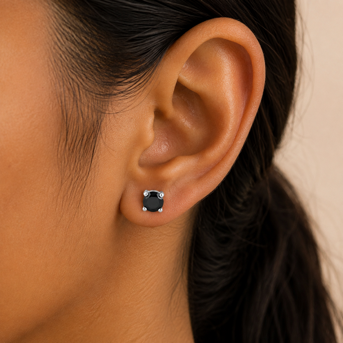 925 Sterling Silver Jet Black Solitaire Round Stud Earrings