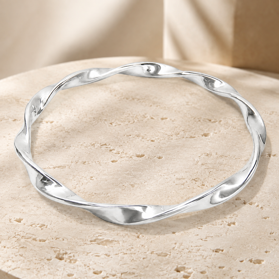 925 Sterling Silver Wavy Ribbon Twist Bangle