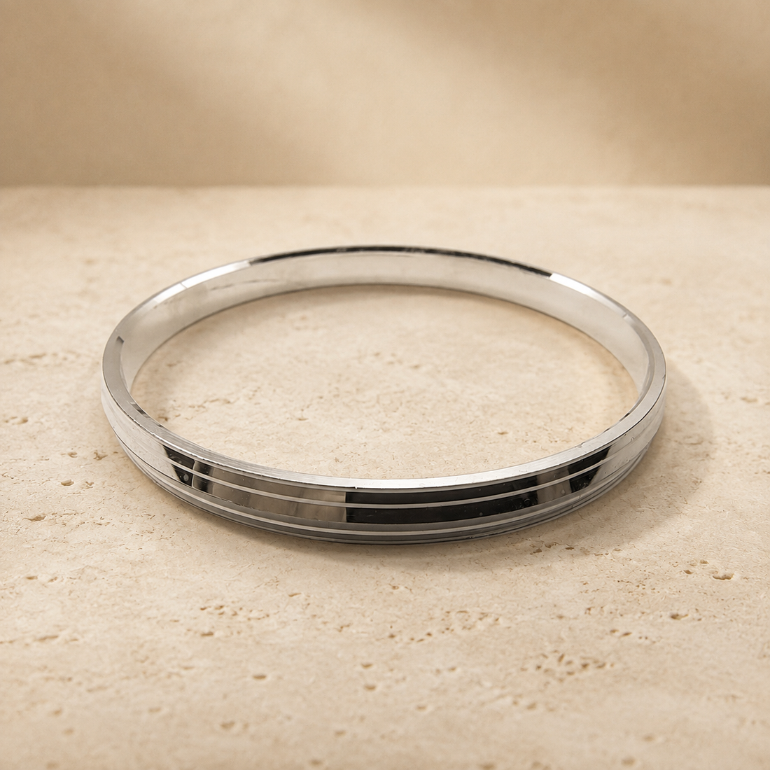 925 Sterling Silver Classic Dual-Grooved Men's Kada Bangle (7 cm)