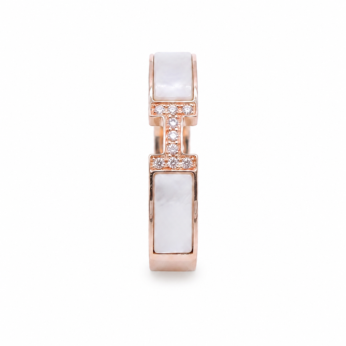 Rose gold geometric white stone 925 sterling silver ring for women - rectangular white stones joined by a sparkling centre