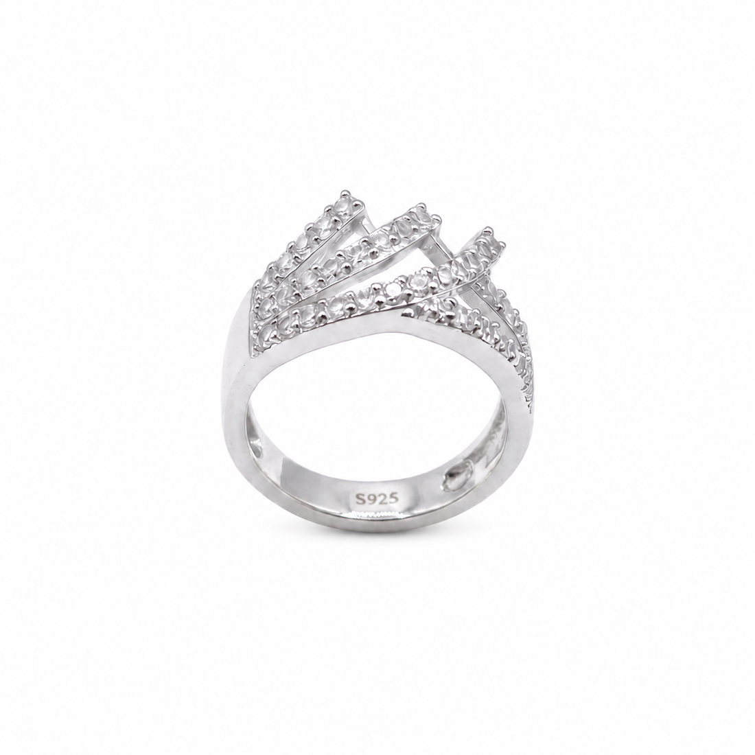 Silvme crown tiara 925 sterling silver ring for women with open crown silhouette lined with sparkling stones