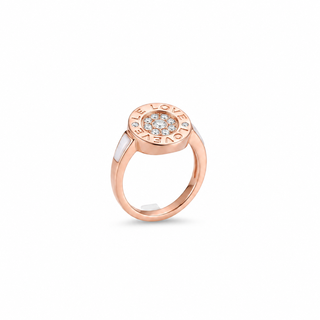 Silvme rose gold LOVE 925 sterling silver ring for women with engraved LOVE centrepiece set with sparkling stones