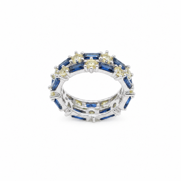 Silvme blue stone stackable 925 sterling silver ring for women with brilliant blue stones with gold-tone detail