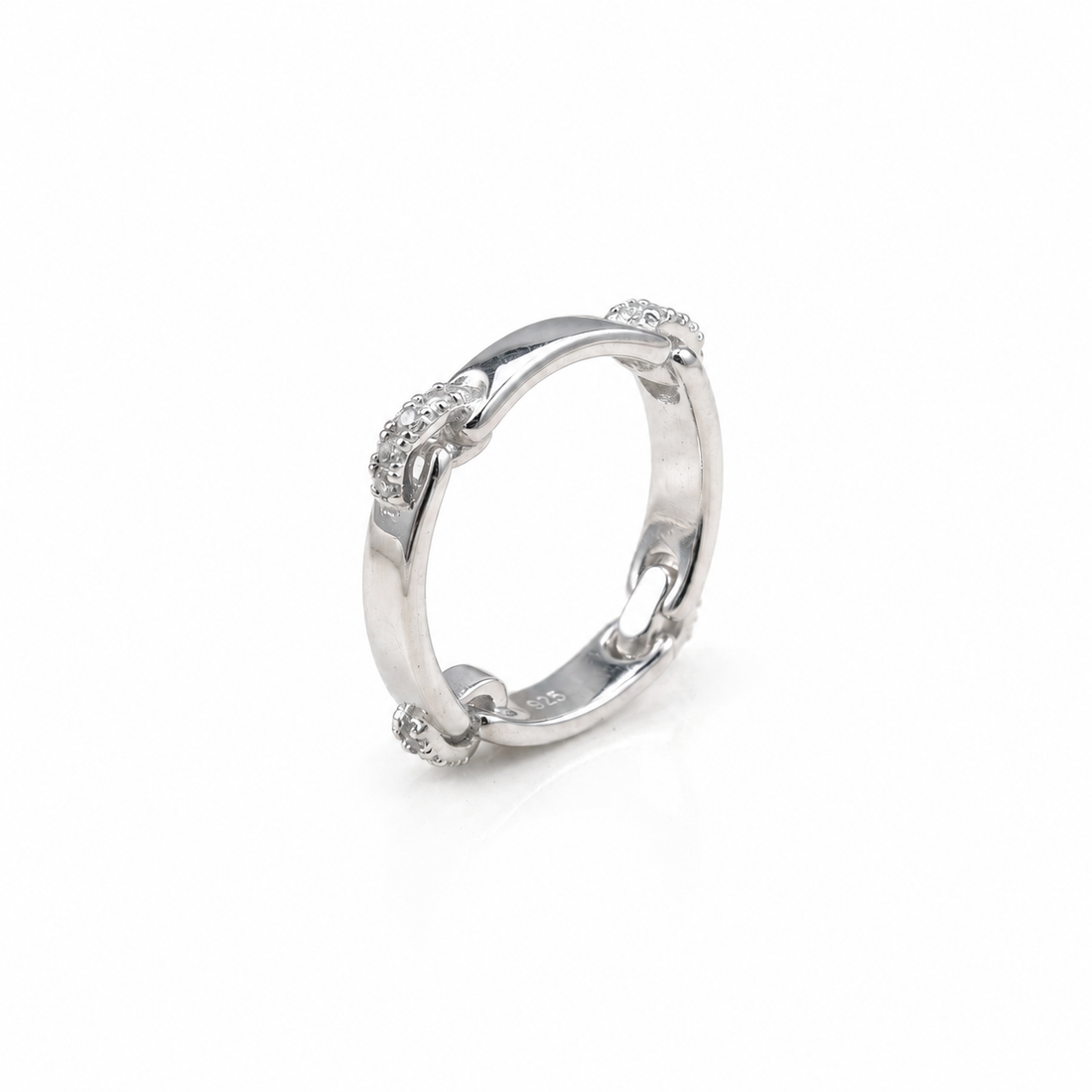 Silvme floral textured band 925 sterling silver ring for women with carved floral texture running along the band