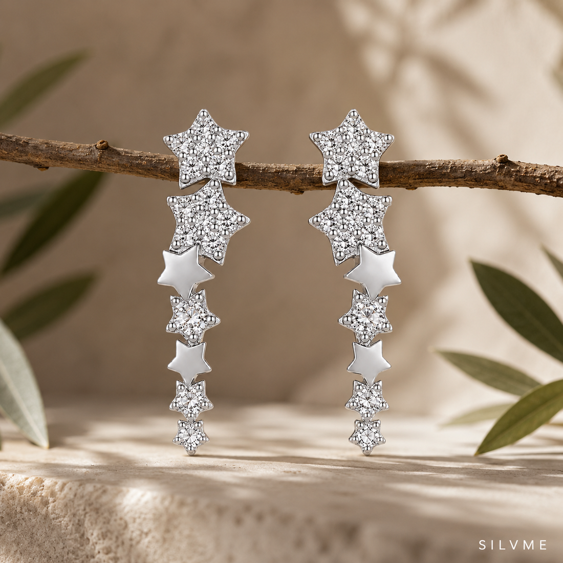 Silvme 925 Sterling Silver Star Ear Climber Ear Climber Earrings for Women & Girls | Cubic Zirconia Jewellery | Gift for Girlfriend