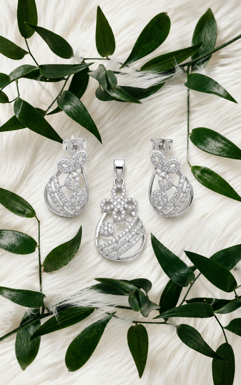 Studded Pendant And Earrings