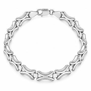 Silvme 925 Sterling Silver Open Arc Link Bracelet for Men, 22cm Polished Silver-tone