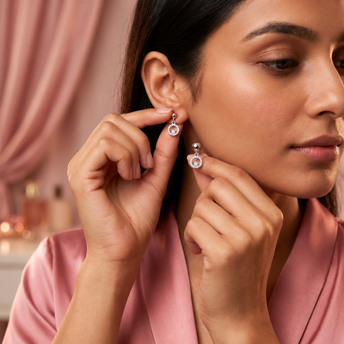 Silvme 925 Sterling Silver Circle Drop Drop Stud Earrings for Women & Girls | Cubic Zirconia Jewellery | Gift for Sister